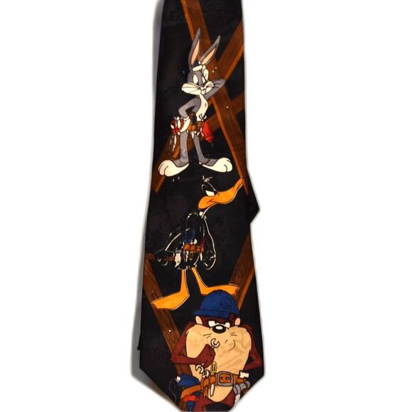 The Construction Crew 1995 Vintage Looney Tunes Mania Silk Tie - Picture 1 of 4